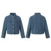 Unisex Relaxed Fit Cotton Jacket In Washed Blue Japanese Retro Style Stand Collar Casual Outerwear