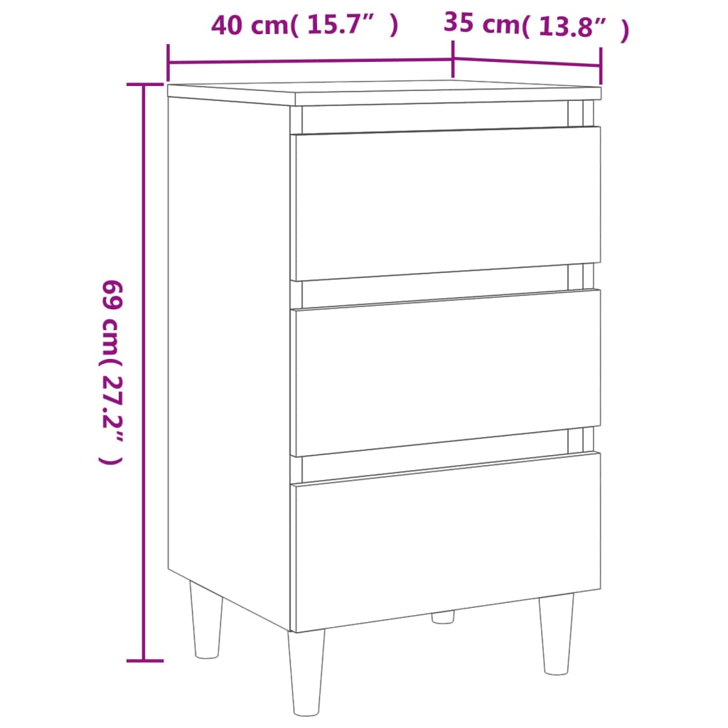 Nightstand with Solid Wood Legs Sonoma Oak Finish 40 x 35 x 69 cm