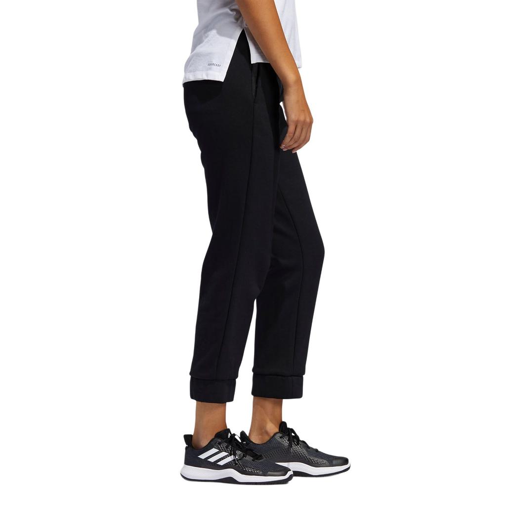 Adidas Solid Color Versatile Comfortable Soft Mid-Rise Nine-Point Knit Sports Pants Women Bottoms Black FN6342