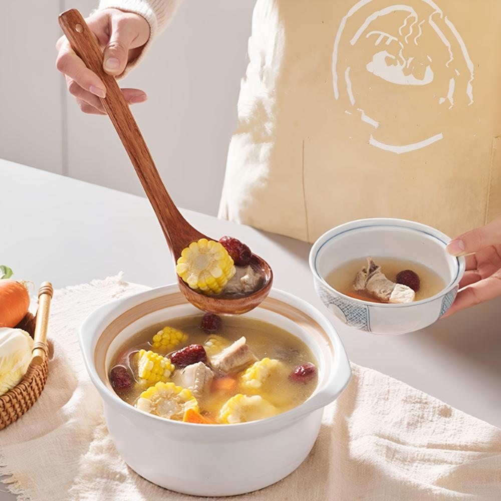 Juego de utensilios de cocina de madera de alta calidad - mango, cuchara de madera natural, espátula para cocinar, cuchara para sopa, espátula especial para sartenes antiadherentes