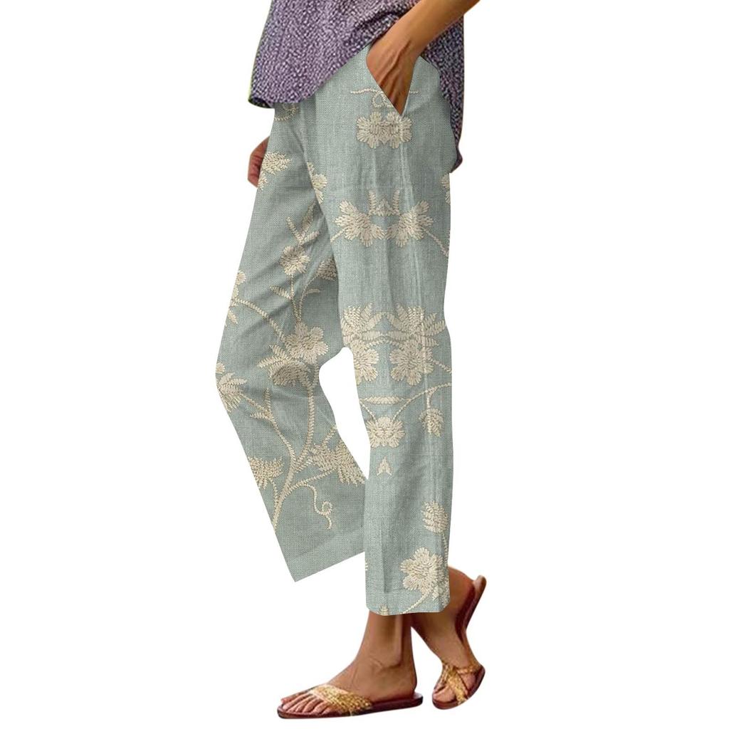 Women's Casual Fashion Printed Straight Leg Pants Pants With Pockets