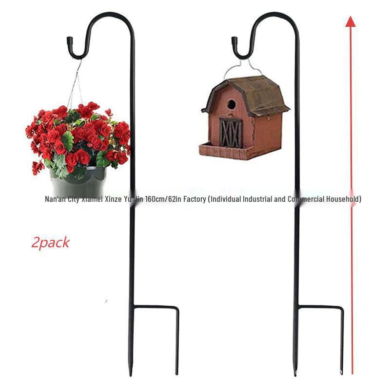 TEMU Rustproof Wrought Iron Shepherd's Double Hook Garden Bracket for Courtyard Lawn.