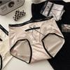 Lady Summer Pure Desire Sexy Lace Stitching Mesh Pearl Satin Triangle Briefs