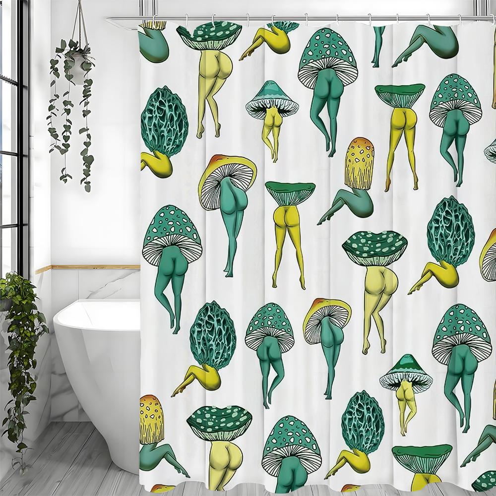 Abstract mushroom human body shower curtain, bathroom decorative shower curtain, waterproof with hook shower curtain