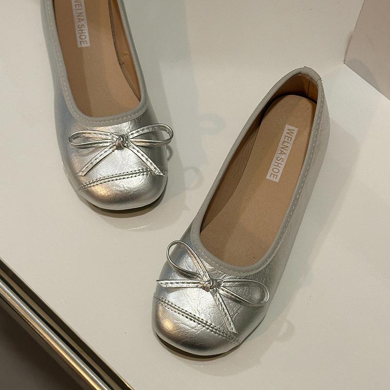 Gentle Ballet Ladyshoes Flats French Candy Soft Sole Silver New Chinese Red Single Shoes Autumn Small Fragrant Women's Shoes