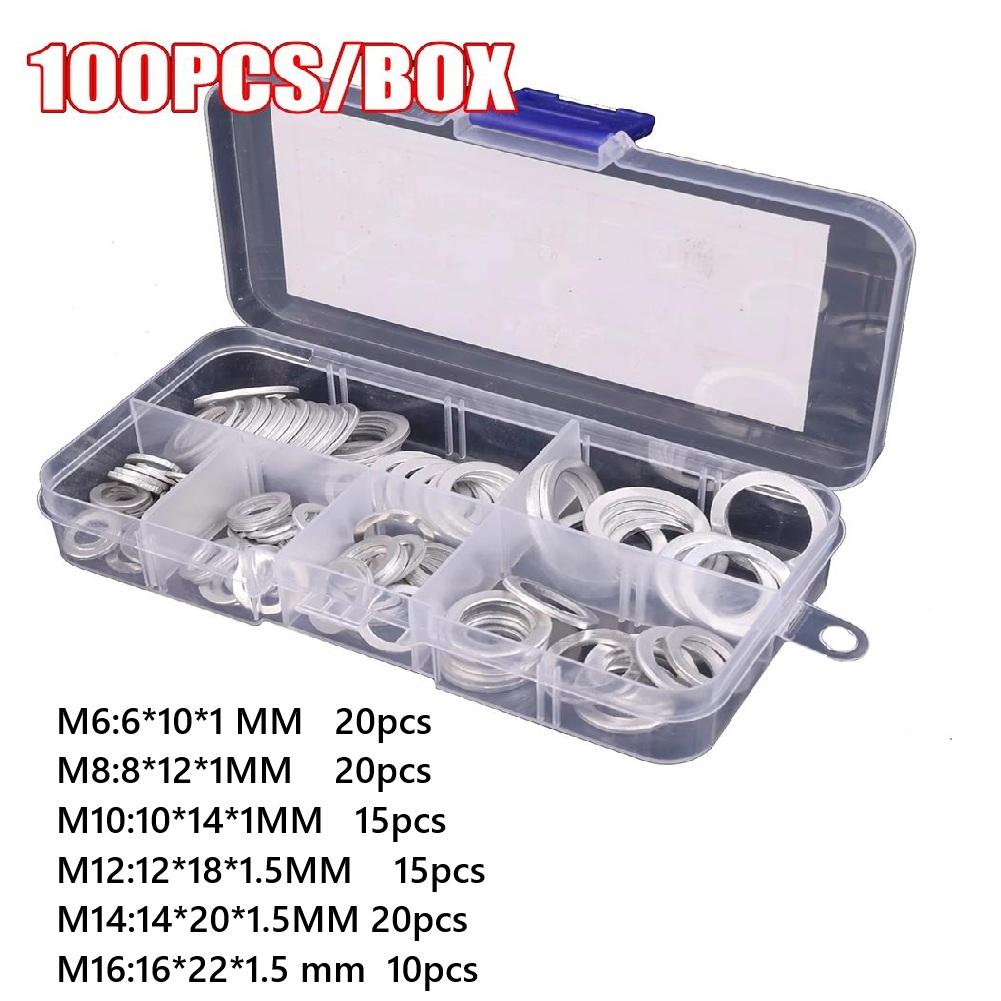 

50/100/120/150/280pcs Copper Flat Washers Gasket Set With Box Sump Oil Seal Gasket Box Oil Plugging And Sealing Ring Combination