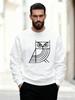 Men'S Casual Round-Neck Sweatshirt Featuring a Minimalist Owl Design