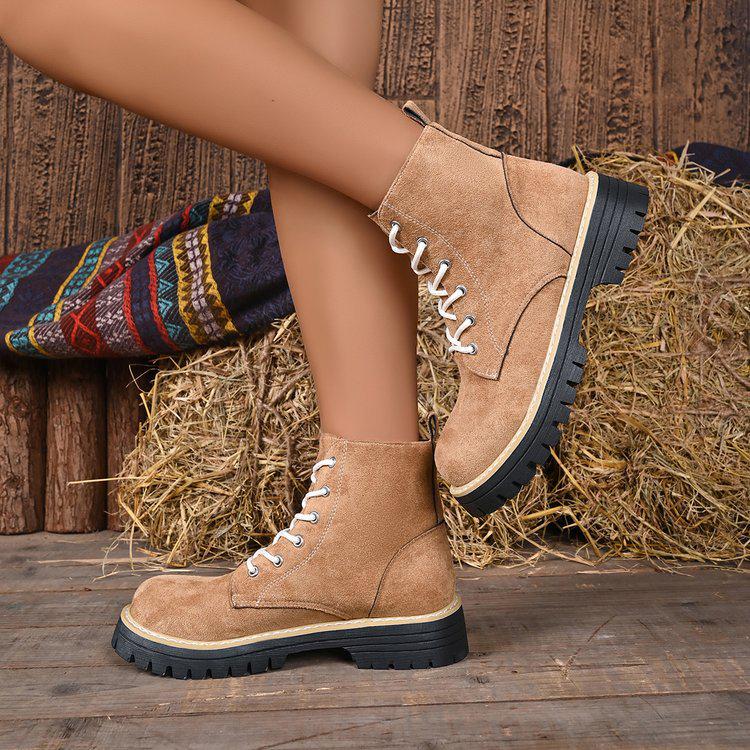 2026 Women's Autumn/Winter Lace-Up Suede Martin Boots - Thick-Soled, Chunky Heel, Comfortable & Versatile Short Boots.