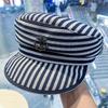 Nautical Striped Sailor Hat With Wide Brim Sun Protection For Summer Beach Style