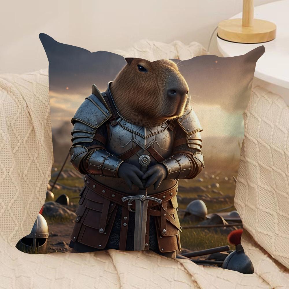 Samurai Ritter Capybara Kissenbezug Seidiger Kurzer Plüsch Versteckter Reißverschluss Staubdicht Sofakissenbezug Für Heimdekoration