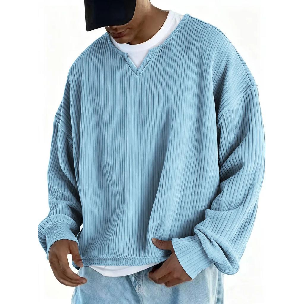 Men's Fashion Solid Color Round Neck Long Sleeve Casual Fashion Versatile Long Sleeve Loose T-shirt Top