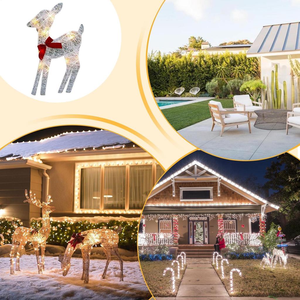 2D Outdoor Christmas Reindeer With Lights Iron Festive Display Decor With Bow Christmas Deer Decor For Family Friends Home Patio