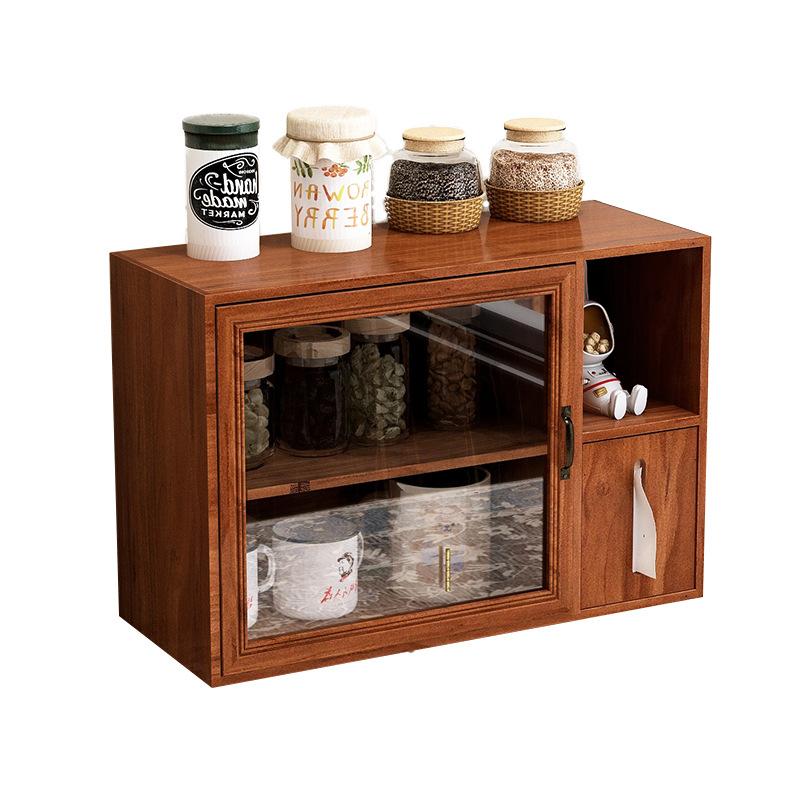 Glass Retro Solid Wood Tea Cup Tissue Storage Cabinet Japanese Cosmetics Desktop Storage Box Dustproof Figurine Display Cabinet