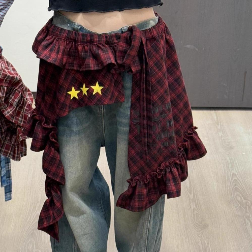 Hip-hop Lace Up Hip Scarf Shirt Extender Ruffled Edge Waistband  Waist Accessories