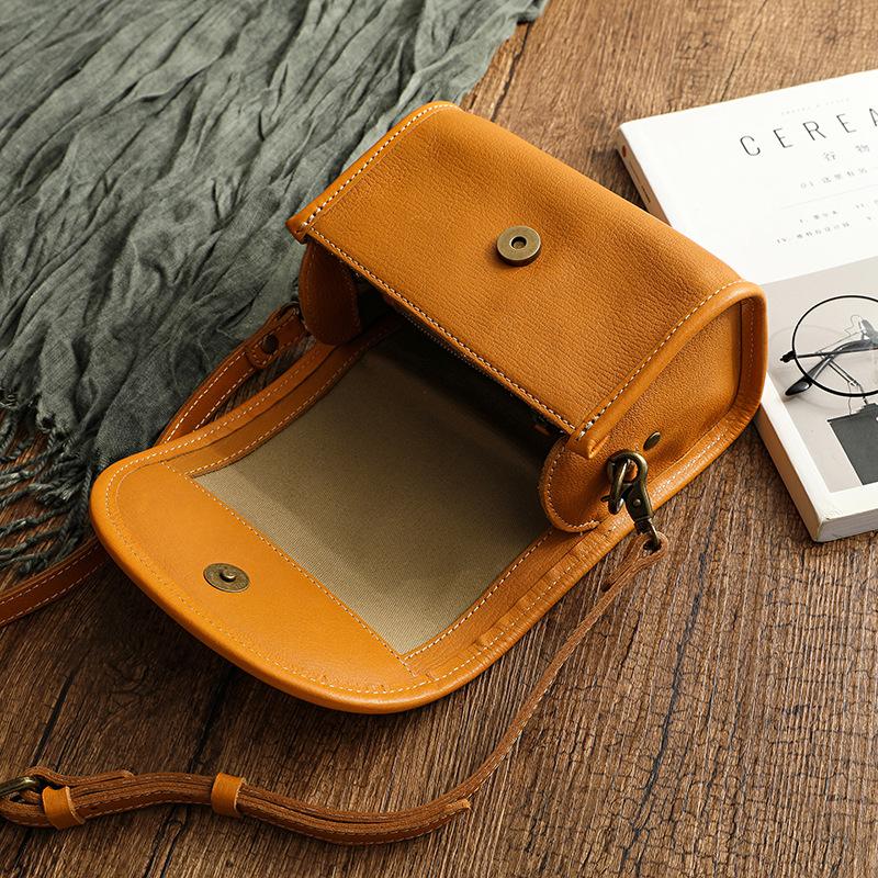 Johnature Genuine Leather Retro Small Bag Women Soft Real Cowhide Simple Solid Color Shoulder & Crossbody Bags