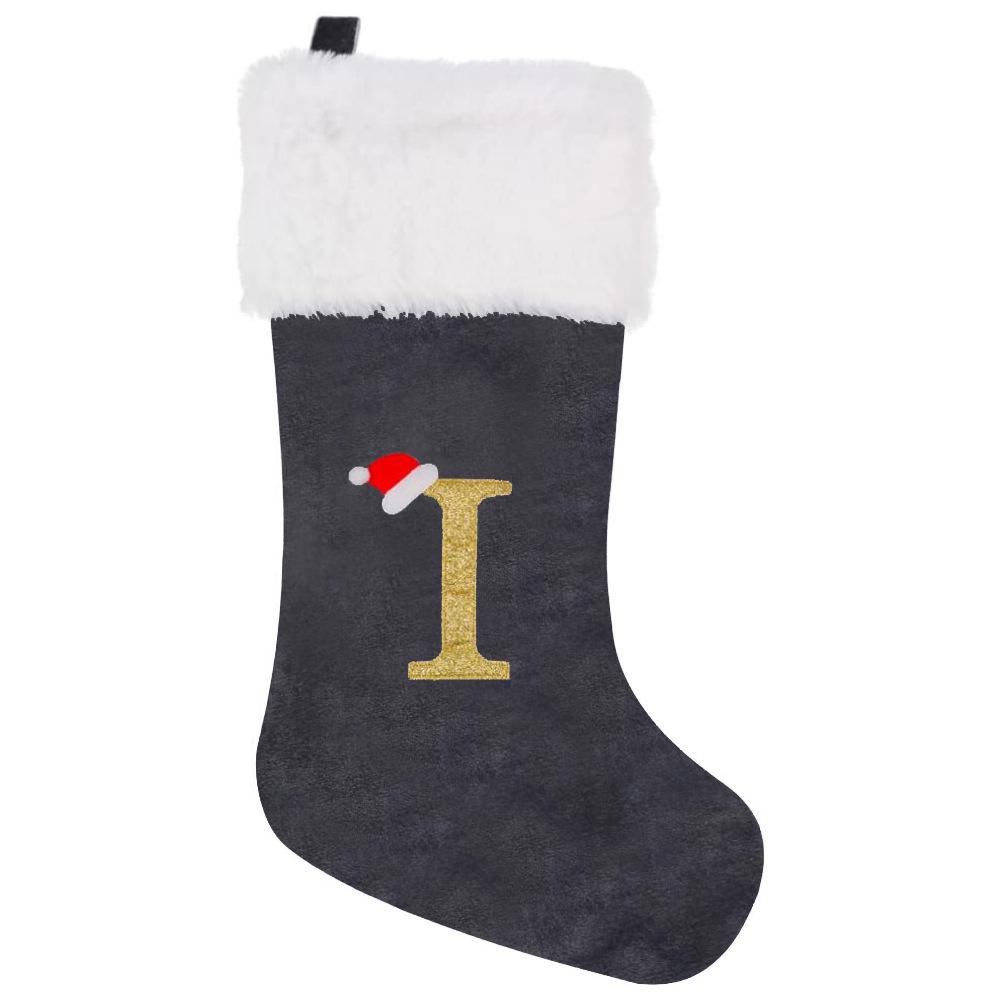 2026 Christmas Decorations: Grey Velvet Embroidery Letter Stocking Gift Bag