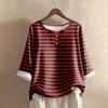 Women's Casual Three-quarter Sleeve Round Neck Gradient Color Printed Cotton And Linen Top