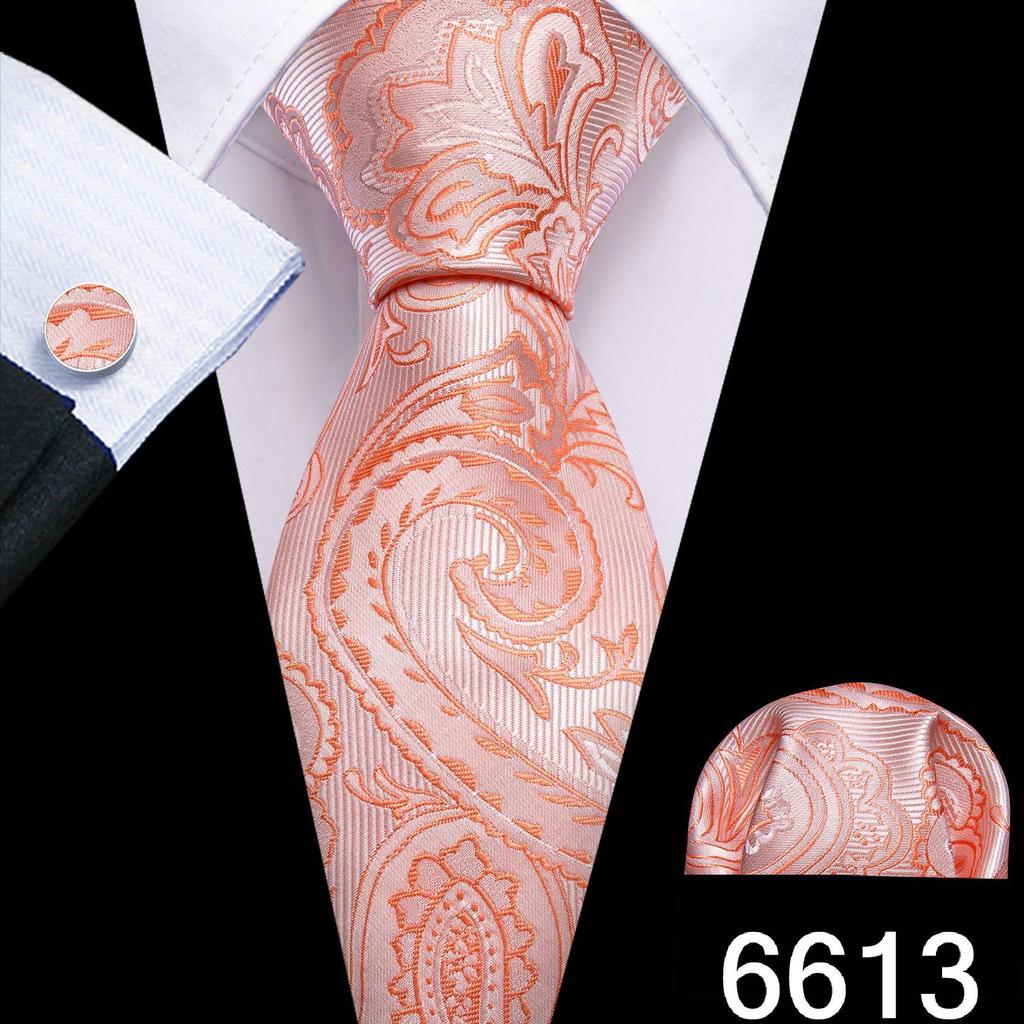 Barry.Wang férfi nyakkendő Paisley Jacquard selyem nyakkendő zseb négyzet alakú mandzsettagomb készlet