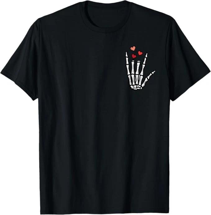 Valentines Day Skeleton Hand Love Pocket ASL  Kids T-Shirt 100