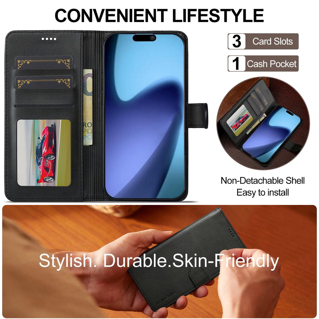 LC.IMEEKE For iPhone 17 Air Case Calf Texture PU Leather Stand Wallet Phone Cover