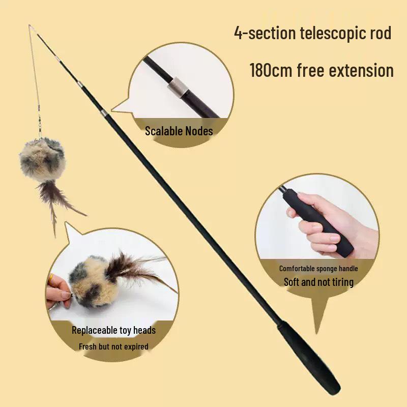 1.8m Extra Long Retractable Cat Teaser with Replaceable, Bite-Resistant Head – Perfect for Relieving Cat Boredom