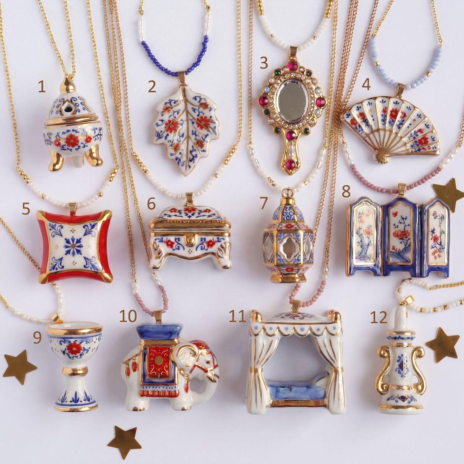 New Chinese Style Necklace Treasure Box Lantern Elephant Oriental Aesthetic Modeling National Style Wear Charm Copper Color Retention