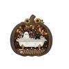 Entry Table Pumpkin Decoration with Wooden Body, Center Scene, and Double Board Build for Shelf and Indoor Holiday Use