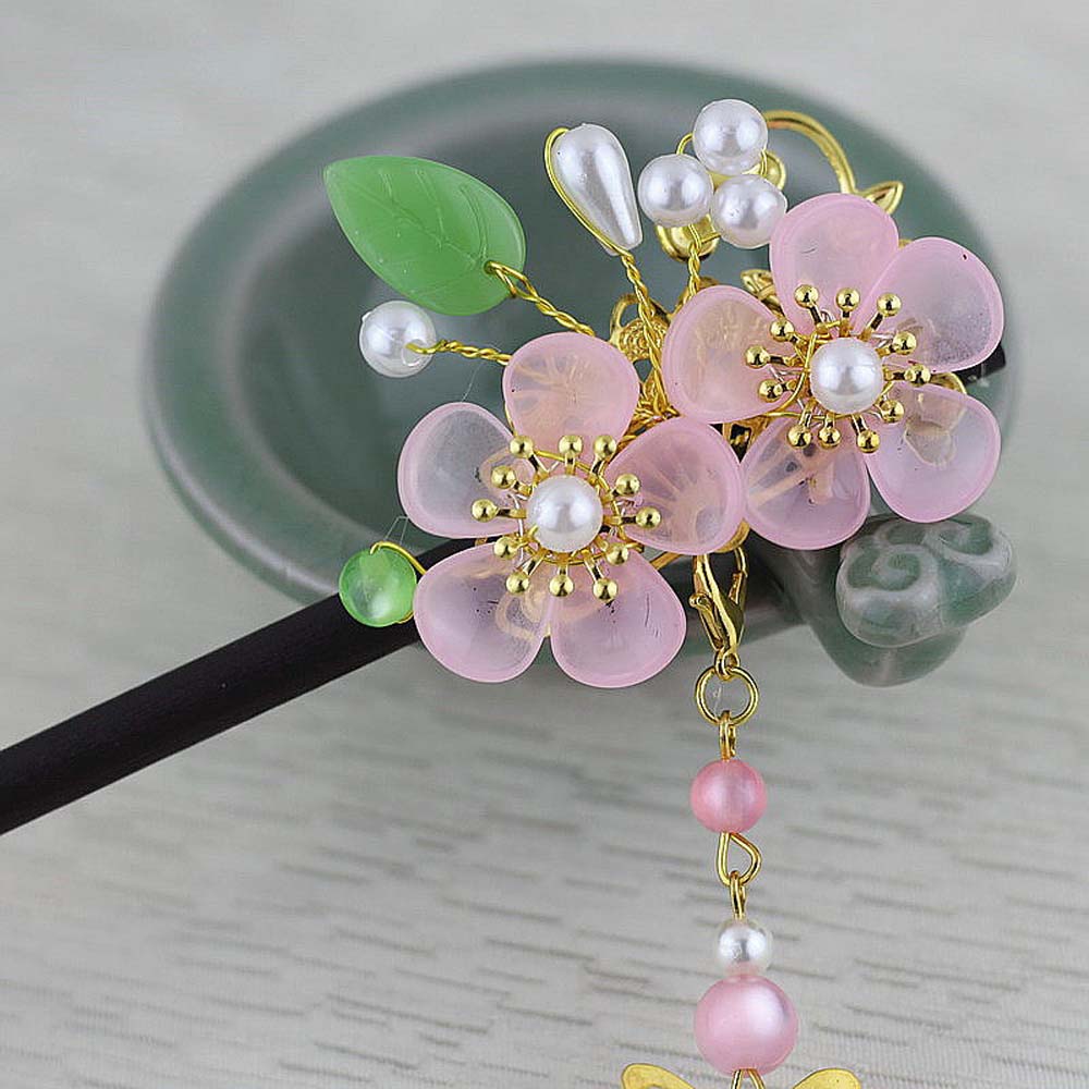 

Retro Women Tassel Ancient Style Wood Hair Stick Hair Fork Flower Hairpin Hanfu Headdress