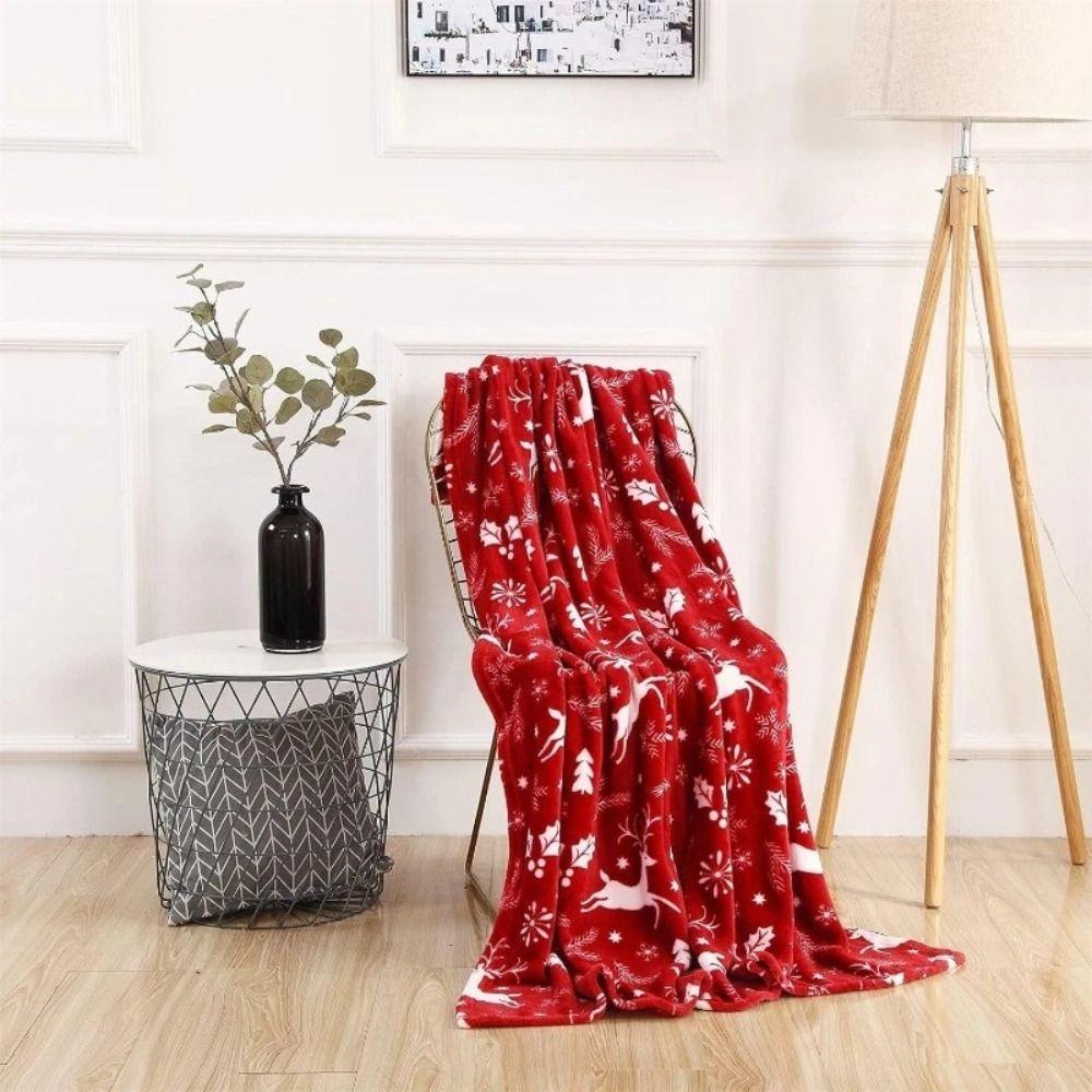 Soft Cosy Snuggle Blanket Elk Snowflake Xmas Fleece Blanket Sofa Blanket  For Bed Sofa Office