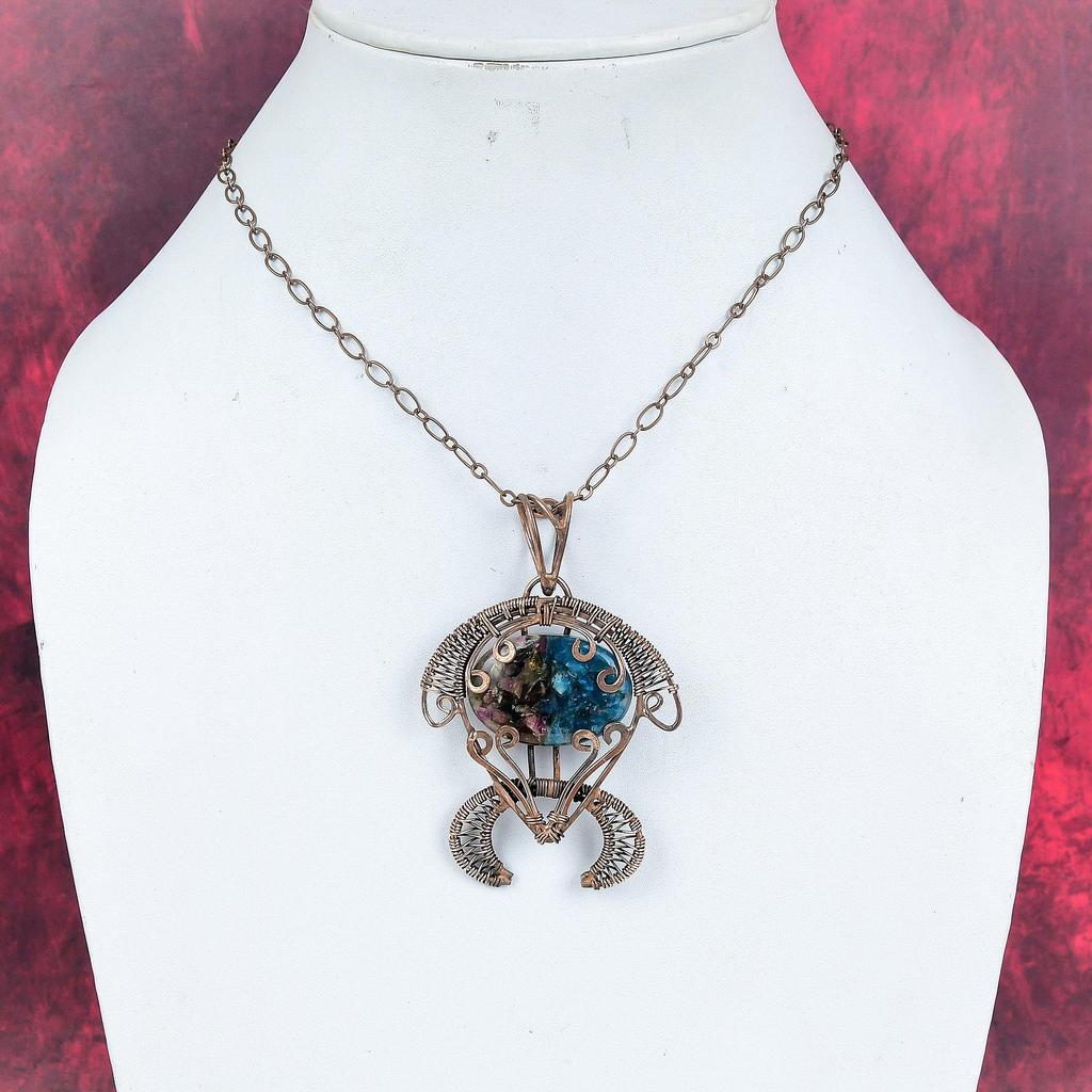 Copper watermelon tourmaline pendant copper wire wrapped gemstone pendant tortoise pendant handmade jewelry wire wrap jewelry gifts for her