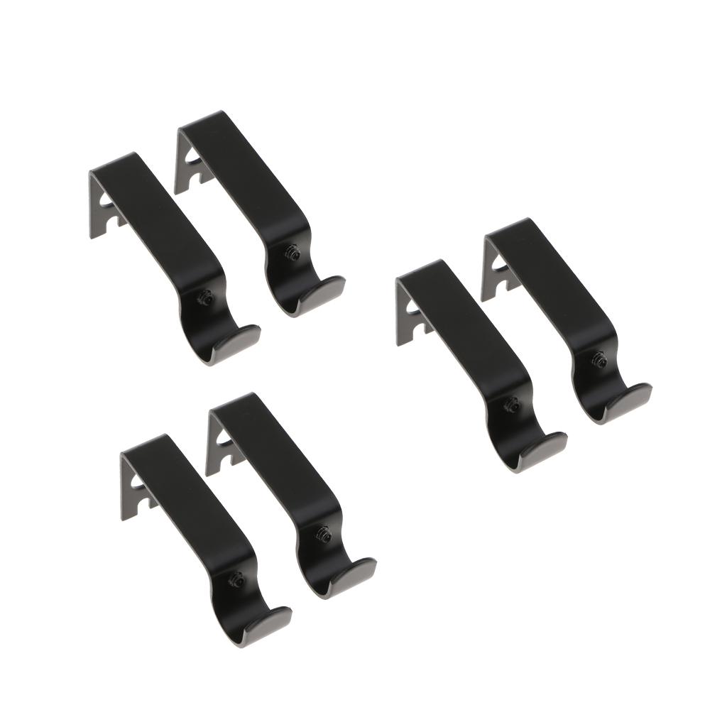 Set of 6Pcs Adjustable Metal Curtain Pole Rod Wall Bracket Hook Holder Black