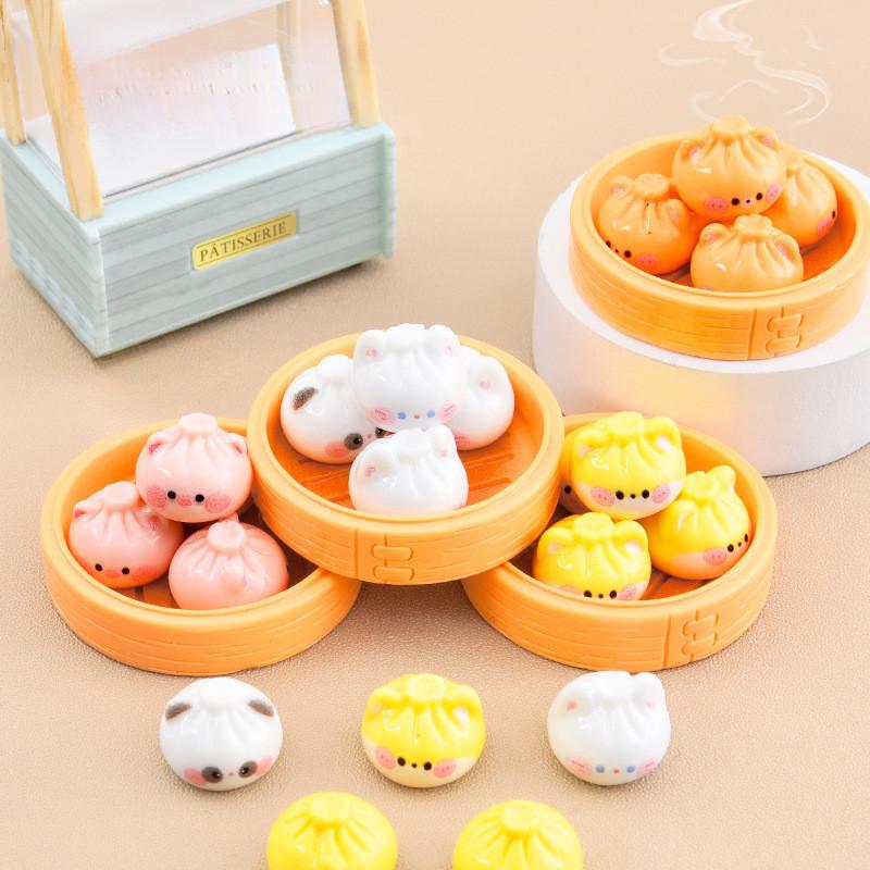 8Pcs Mini Cartoon Steambox Animal Miniatures Resin Breakfast Ornaments Fairy Garden Decoration Micro Landscape*-*&