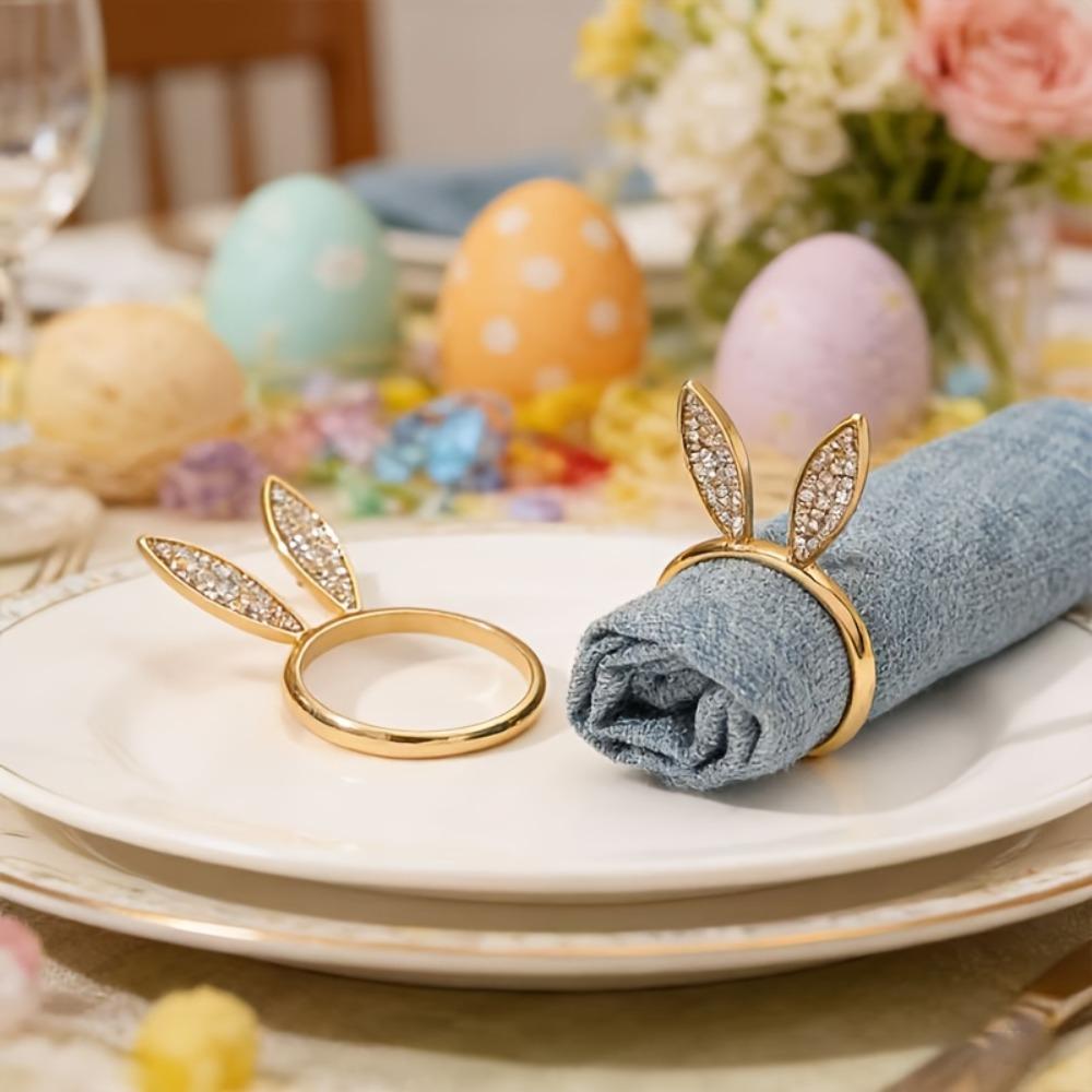 6 Piece Zinc Zinc Alloy Bunny Ear Napkin Holder 3 D Ear Napkin Buckle Creative Decorative Napkin Ring  Banquet