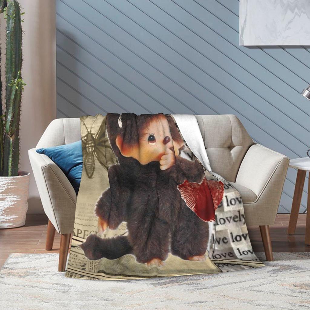 Monchhichis Kun Chan Pärchen Decke Niedliche Cartoon Flanell Tolle Warme Überwurfdecke für Bettwäsche Wohnzimmer Herbst/Winter Outdoor