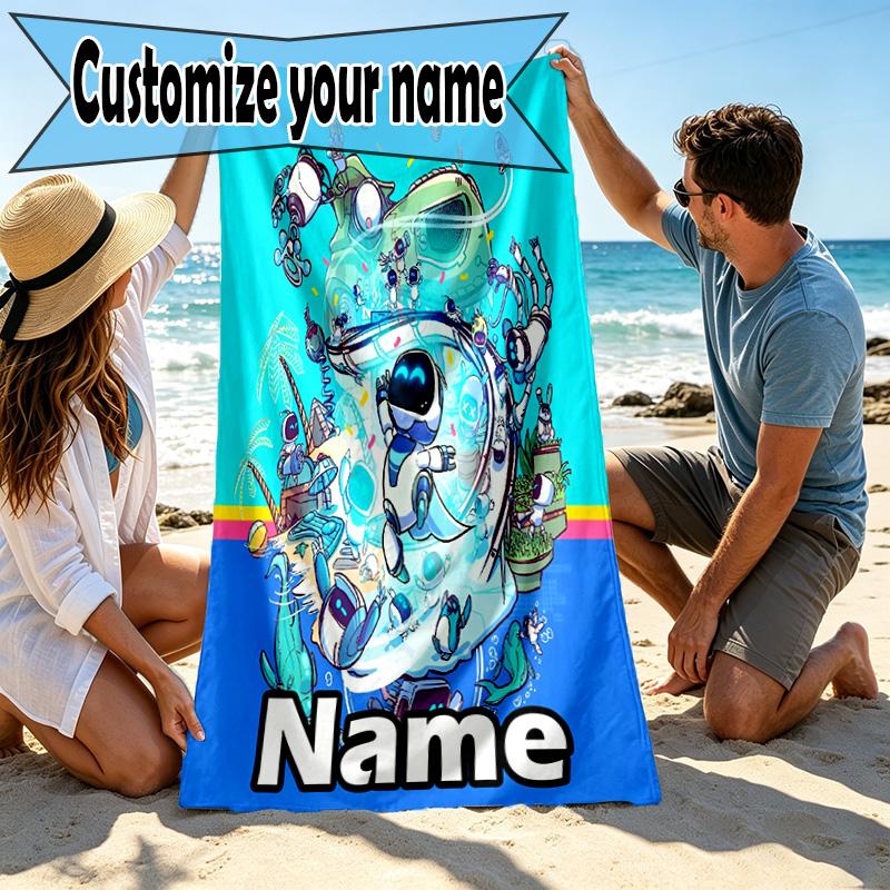 Custom Name Personalized Cosmic Bot Crew Print Beach Towel, for Trip Camping Beach Party Home Decor, Birthday Gift for Family & Friends