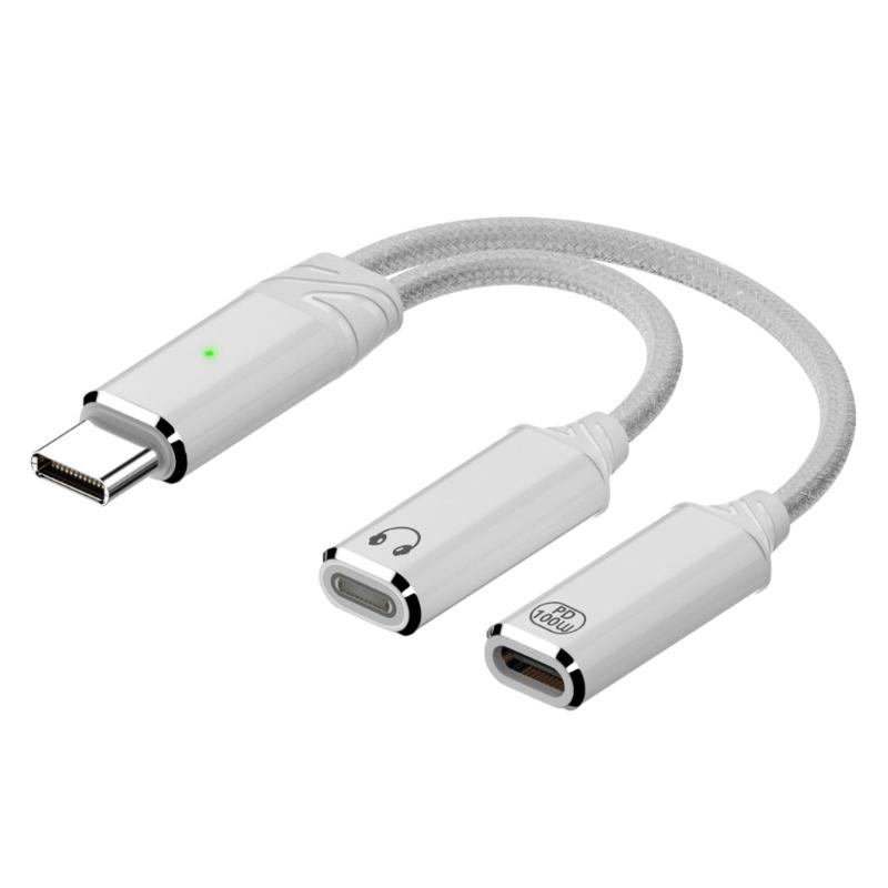 2 IN 1 Type C Splitter to Type C USB C Headphone Sound Adapter Charging Cable Replacement For Mobile Phone Tablet