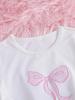 2 Pieces Girls Short Sets, Bow Graphic T-Shirt & Pink Gingham Wide Leg Pants Set for Kids Size 8-12 Years