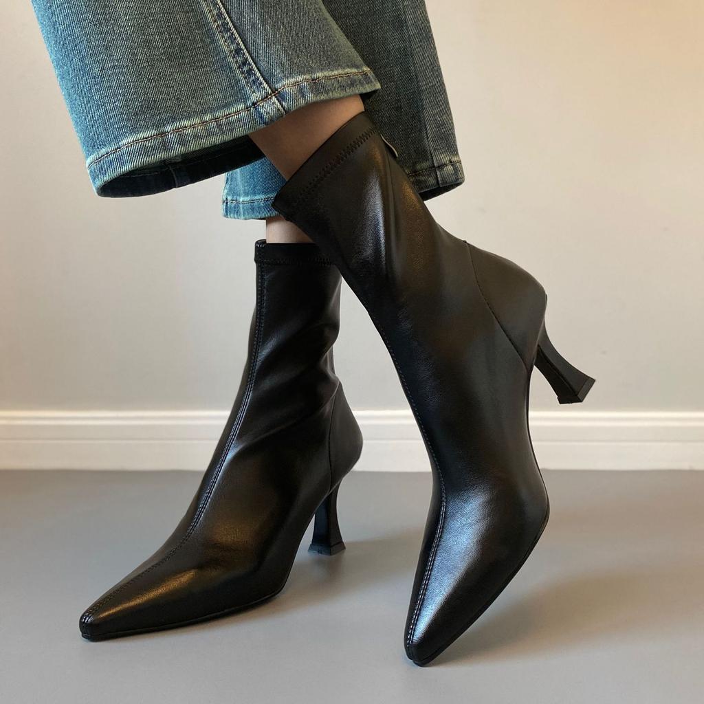 ~ Pointed Thin Heel Boots High Heel Elastic Boots Temperament Versatile Thin Boots Autumn and Winter Velvet Women's Boots