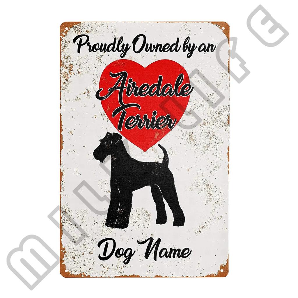 Airedale Terrier Kithchen Metal Tin Sign Funny Pets Signs Wall Decor Metal Poster Plaque for Bathroom Bar Office Cafe 12x8 Inch