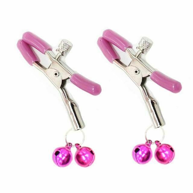 Pink Double Bells Nipple Clamps  Restraints  Kink Fetish Nipple & Clitoral Toys