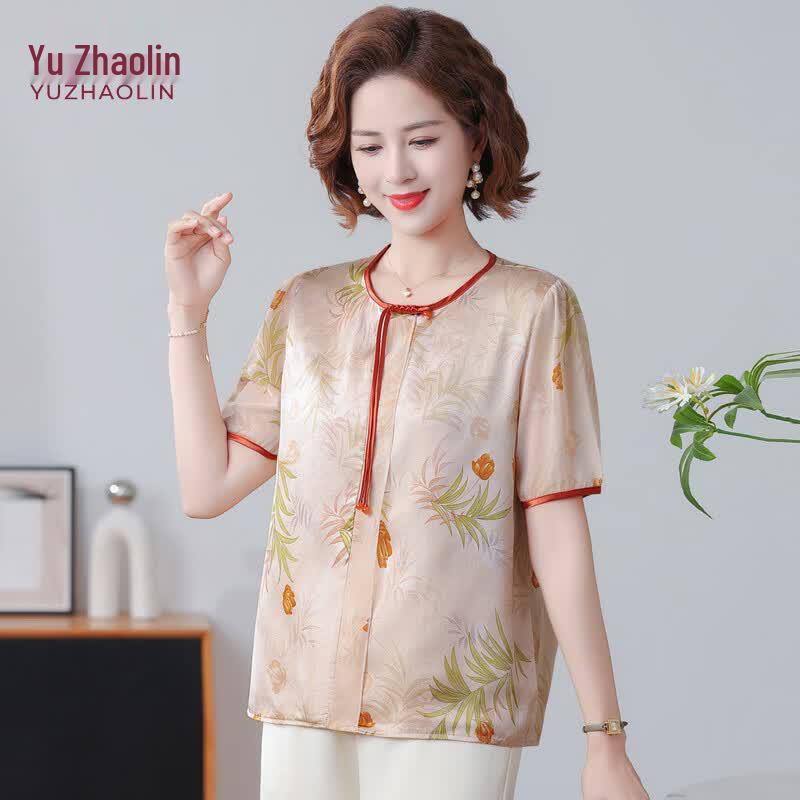 YUZHAOLIN Women s New Chinese Style Printed T-Shirt 5XL