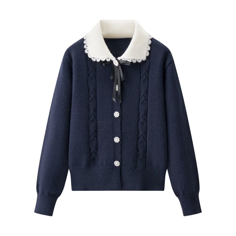 Za New Fall Women's Clothing 2025 Preppy Style Fashion Sweet Bows Long Sleeves Knitting Cardigan Sweater