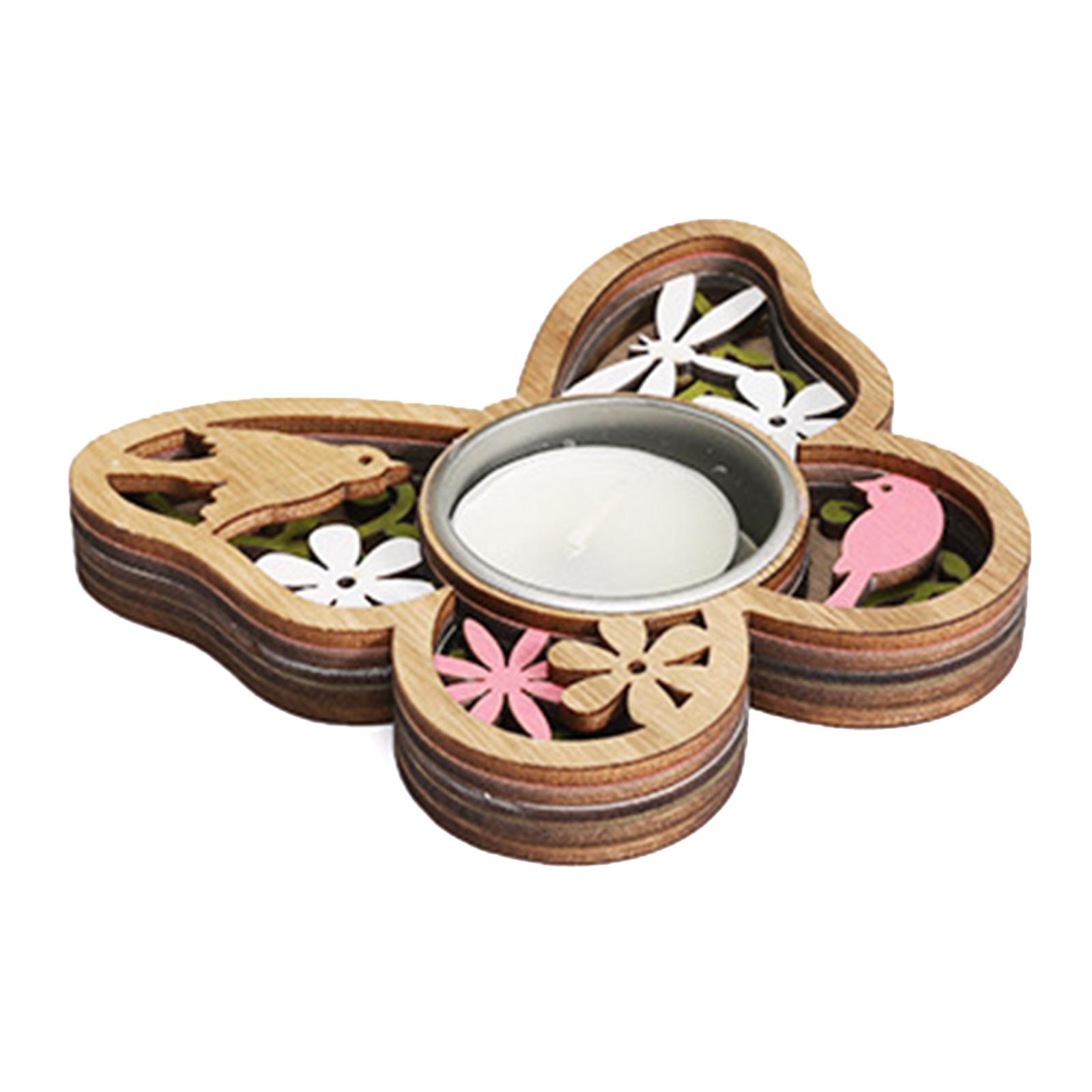 

Candle Holder Handmade Wooden Tealight Holder With Flower And Butterfly Heart Designing For Festive Decorations B