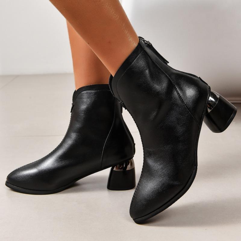 New Style Fashionable All-match Thick Heel Non-tiring Pointed Toe Leather Boots In Autumn and Winter
