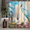 1pc Polar Bear Pattern Winter Decoration Art Oil Painting Garden Colorful Flowers Plants Dream Sky White Clouds Printed