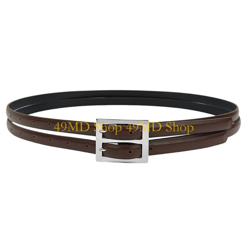 49MD Stylish Double Buckle Belt Ladies Dress Waistbands Stylish Western Leather Belt