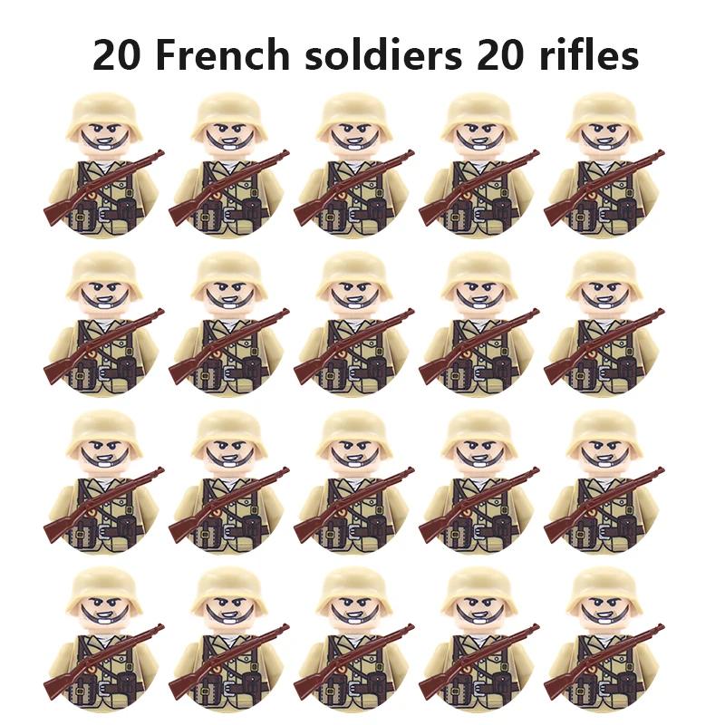 20Pcs/Set WW2 Military Soldier Array Soviet US UK France Japan Canada Italy China Building Blocks Action Figure Bricks Kids Toy