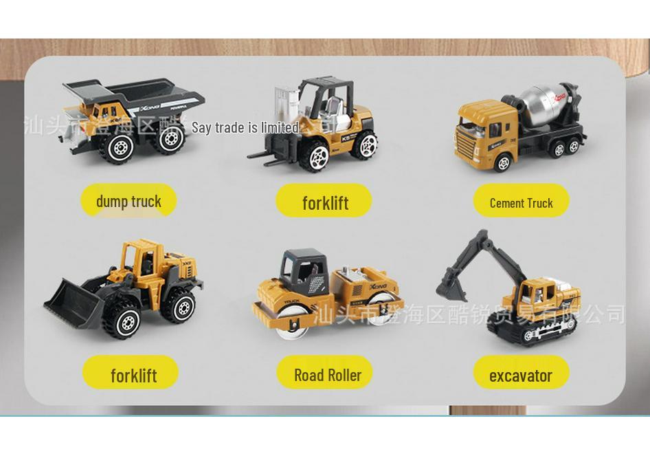 1:64 Alloy Engineering Car Set - 6-Piece Mini Pull-Back Toy for Kids
