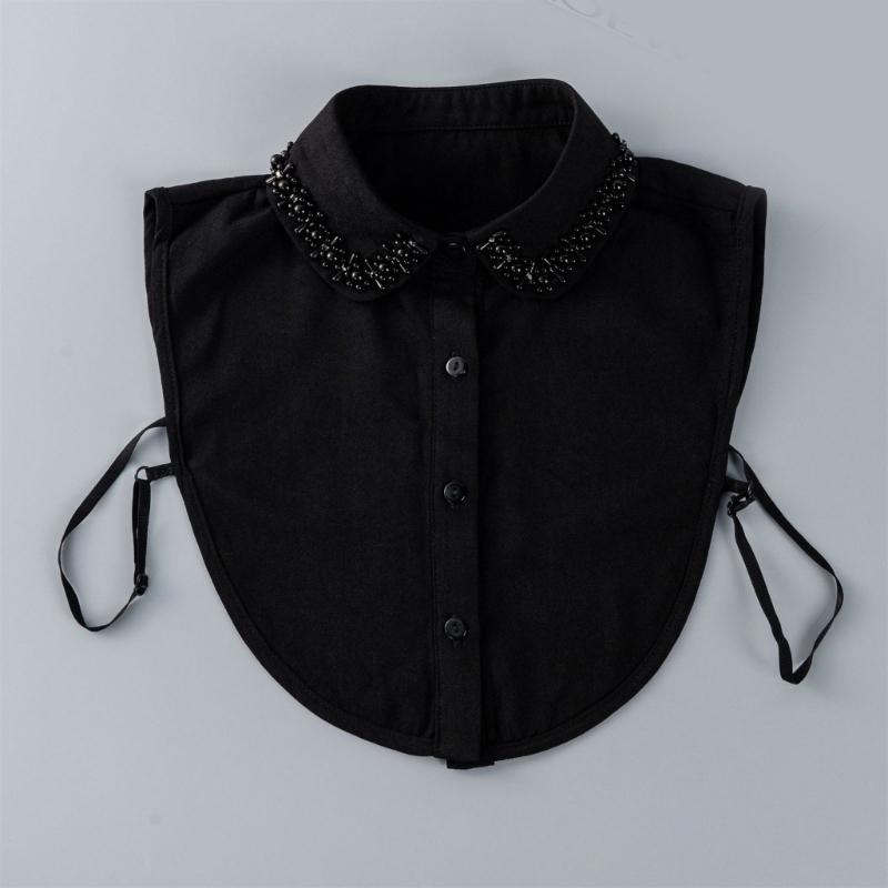 Comfortable Polyester Detachable Collar for Women Faux Pearls and Bead Removable Button Lightweight False Collar Shirt