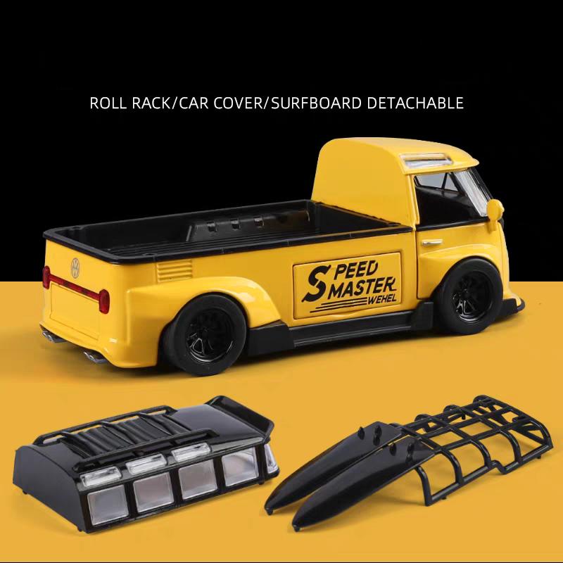 DDM Volkswagen T1 Transporter Bus Modified Simulation Diecast & Toy Vehicles Sounds & Light Pull Back Car 1:32 Alloy Model